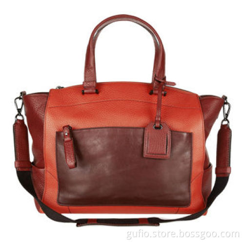 Uniform Color-block with Textured-leather Tote Shoulder Bag